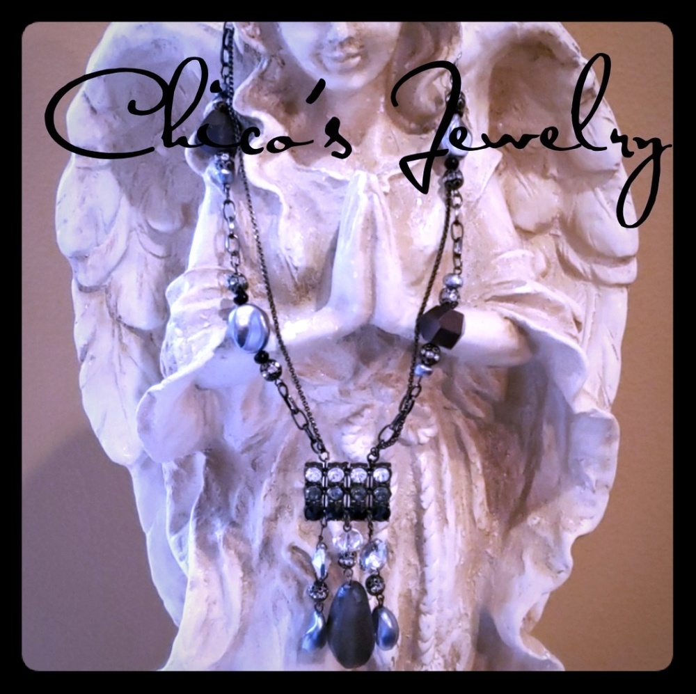 Chico's Long Black Tone Statement Necklace